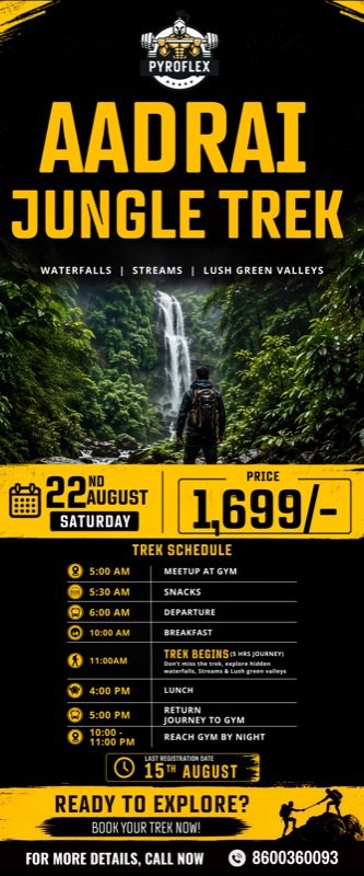 Pyroflex Fitness Aadrai Jungle Trek event promotion design by MarkMax Studioz